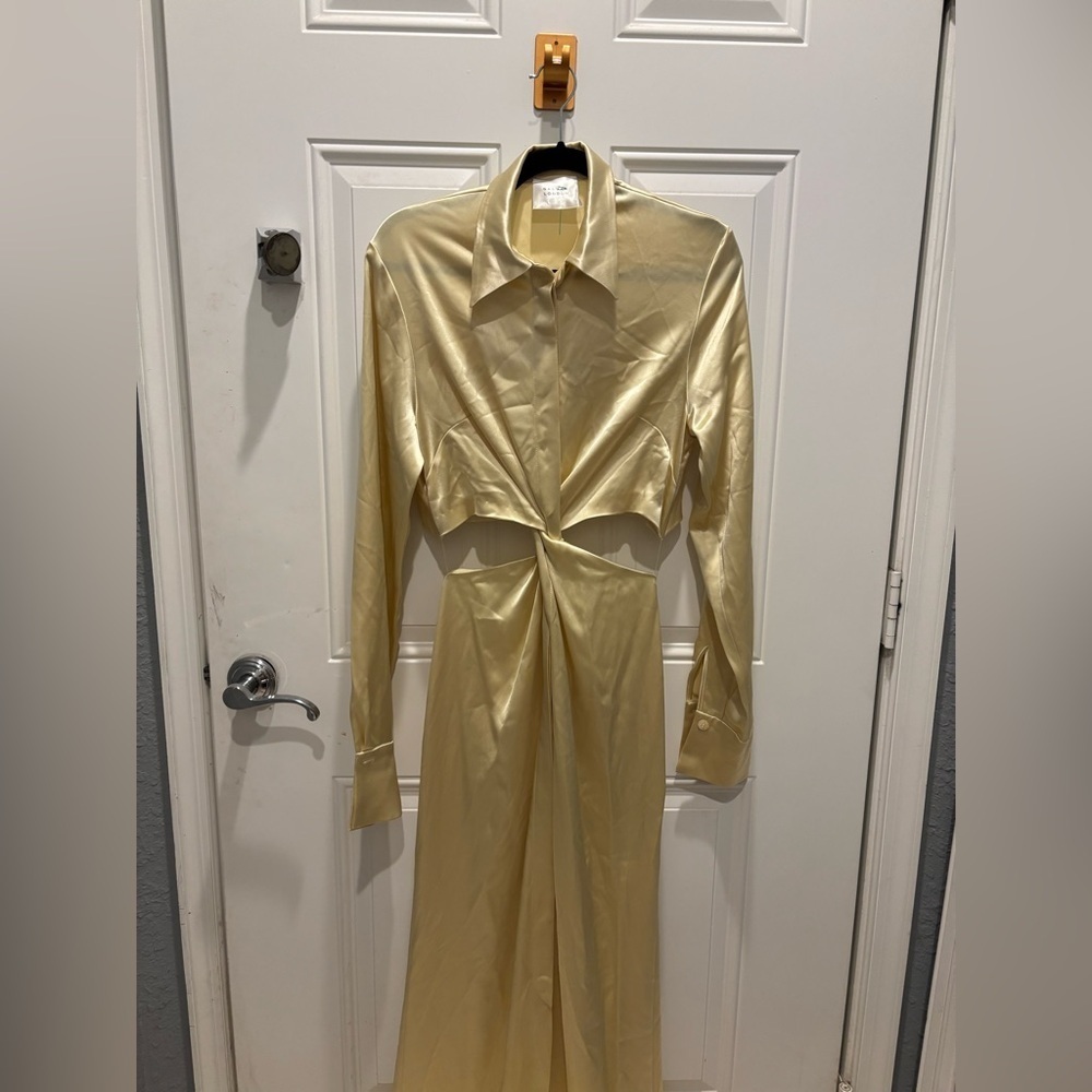 Galvan Twisted Cutout Liquid Satin Maxi Shirtdress - Picture 4 of 6